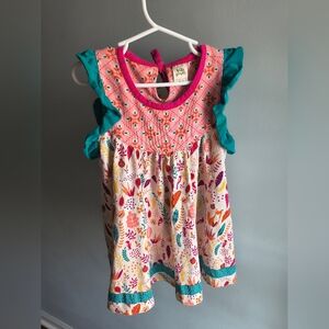 Wildflowers Pink and Teal Kids Top with Floral Accents Size 8